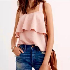 Madewell Ruffled Criss Cross Cropped Top Pink S